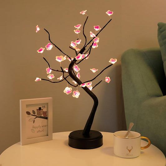 PXBNIUYA 36 LED Cherry Blossom Sparkly Fairy Spirit Tree Lights, Twinkling Tree 3AA&USB Powered, Tabletop DIY Artificial Tree Lamp for Bedroom Christmas Indoor Room Decor Lights (Warm White)