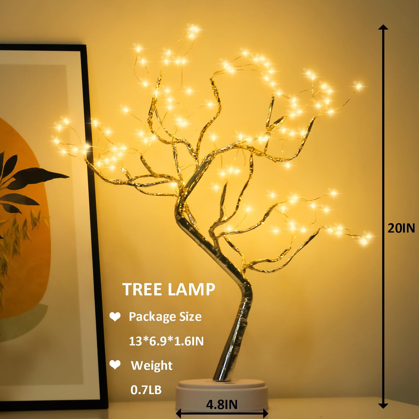 PXBNIUYA Room Decor, 20" 108 LED Tabletop Bonsai Tree Light, DIY Artificial Tree Lamp, Battery/USB Operated, Aesthetic Lamps for Living Room Bedroom Christmas Home Gifts House Decor (Warm White)