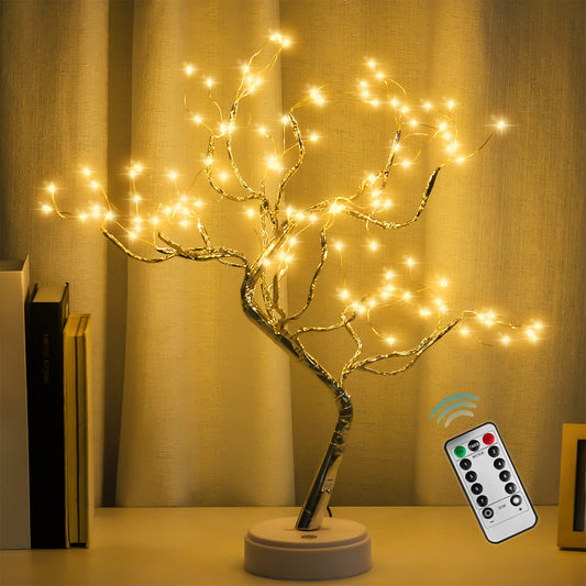 PXBNIUYA 108 LED Sparkly Fairy Tree Lamp, Warm White, Remote Control, USB/Battery, 8 Modes, DIY Bonsai Decor, Festival Decoration Light